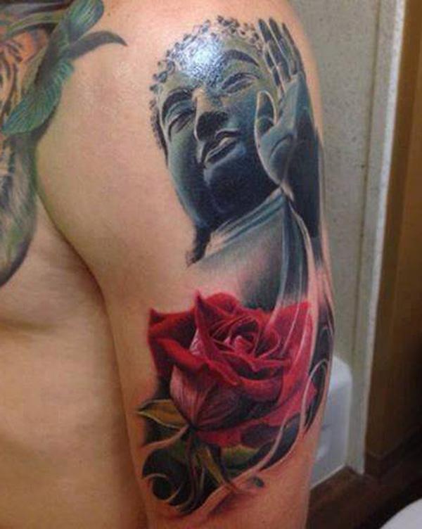 Buddha a růže Tattoo-3