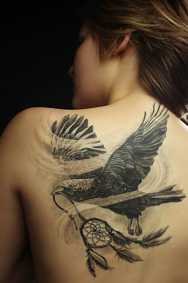 Raven and Dreamcatcher Tattoo na zádech-23