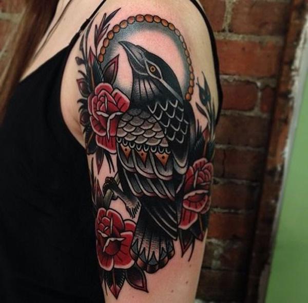 Raven and Rose Tattoo na rukávu-5
