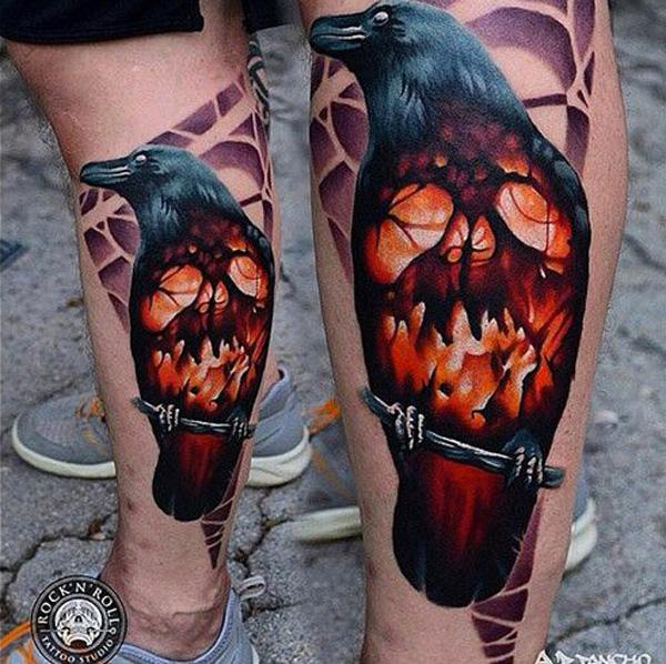 Raven and Skull Tattoo na noze-17