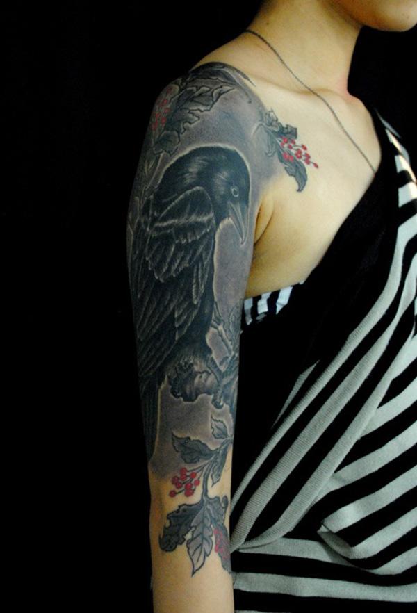 Raven Sleeve Tattoo pro ženy-6