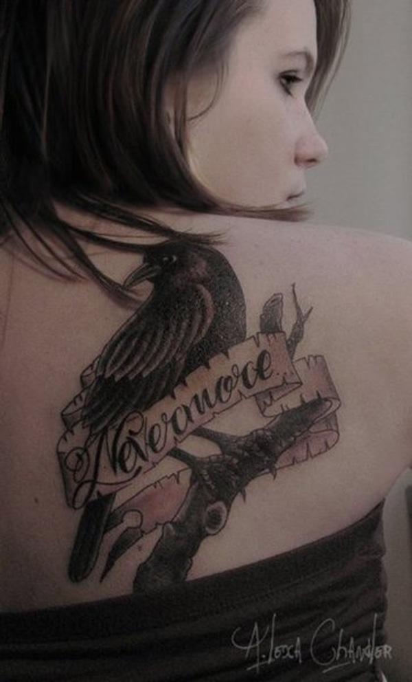 Raven Tattoo na zádech pro dívku-57