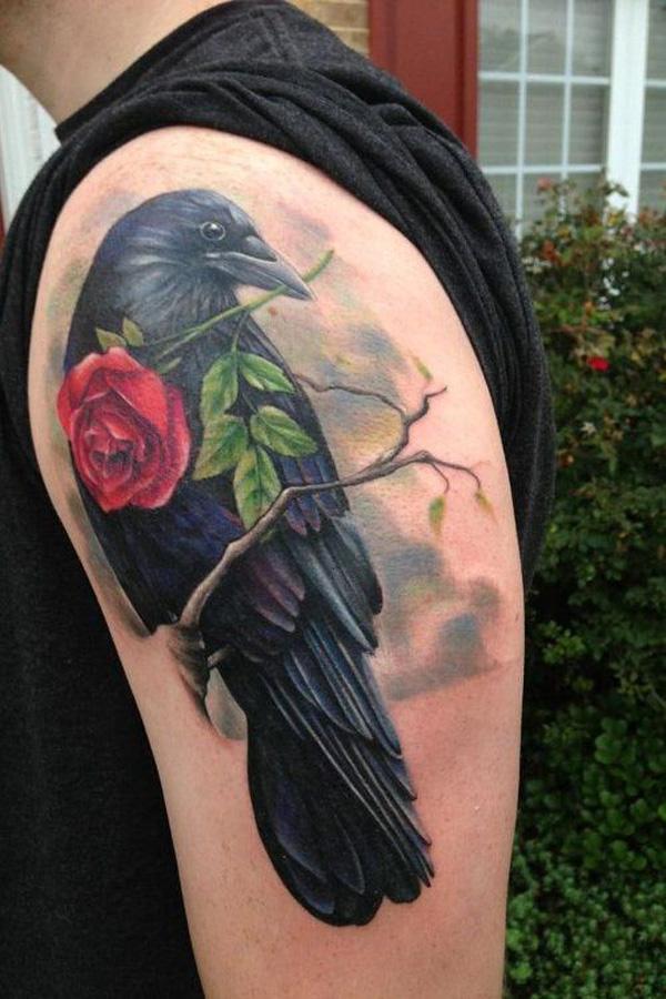 Realistické Raven and Rose Tattoo-29