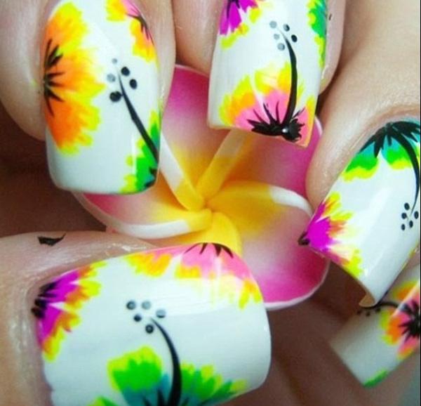 Akvarel květinové nehty pro léto-47