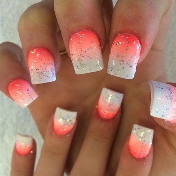 Postupná změna oranžového a bílého nail art pro léto-33