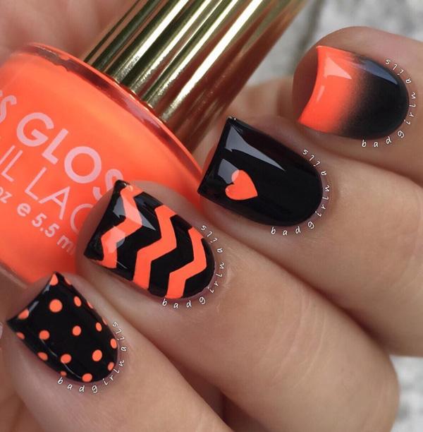 Černá a oranžová nail art