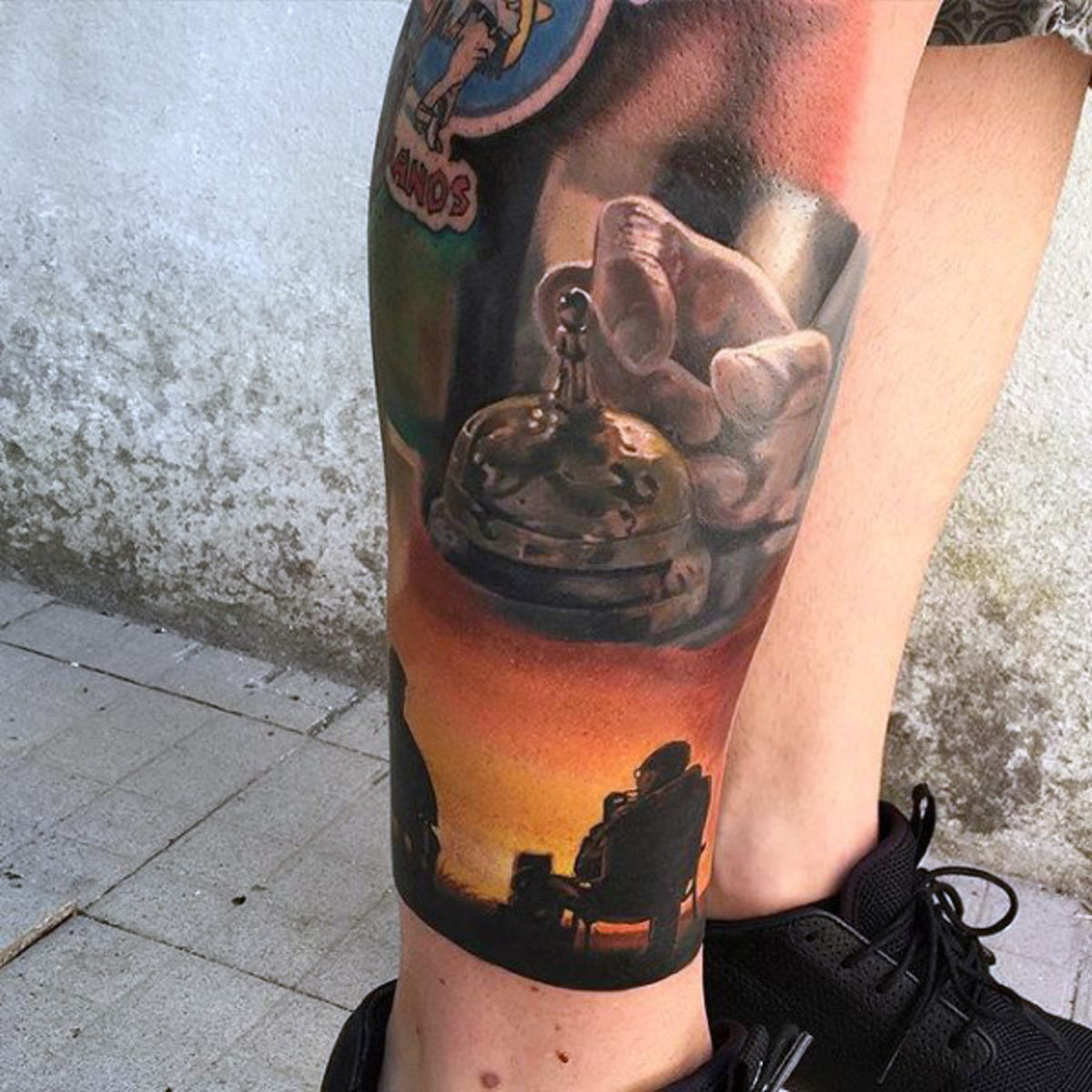 awesome-mens-breaking-bad-bell-tattoo-on-noha