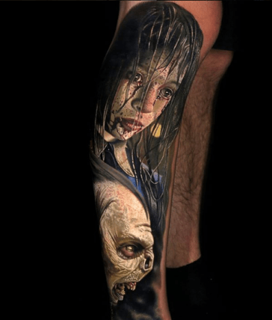 Tattoo, Tätowierer, Tattoo-Idee, Tattoo-Inspiration, Tattoo-Design, Tattoo-Kunst, Horror-Tattoo, eingefärbt, inkedmag