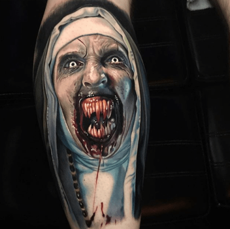 Tattoo, Tätowierer, Tattoo-Idee, Tattoo-Inspiration, Tattoo-Design, Tattoo-Kunst, Horror-Tattoo, eingefärbt, inkedmag