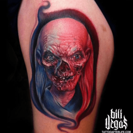 Tattoo, Tätowierer, Tattoo-Idee, Tattoo-Inspiration, Tattoo-Design, Tattoo-Kunst, Horror-Tattoo, eingefärbt, inkedmag