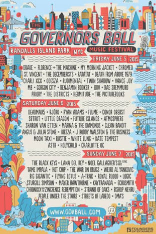 Governors Ball - New York, NY - 5. - 7. června - Ano. Hudební festival v New Yorku. Pravděpodobně jste slyšeli o Governors Ball, o některých dobrých věcech a o některých zlých věcech. Ale je to festival v New Yorku, takže to musí být šílené. Na ostrově v East River má festival stále malý nádech, opírající se o panorama New Yorku, a letos sledovaný zvuky aktů jako Drake, Deadmau5, Ryan Adams, Black Keys, the Decemberists, Lana Del Rey a dokonce Weird Al Yankovic.