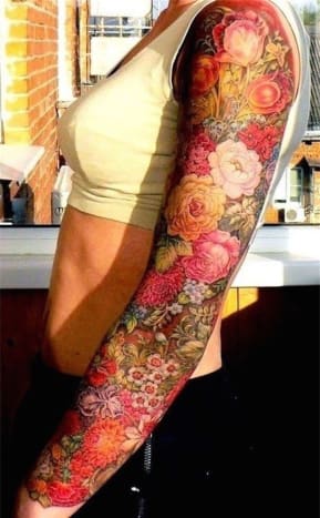 eingefärbtes Magazin, Tattoo-Inspiration, Tattoo-Kunst, Tattoo-Design, feminine Ärmel, Ärmeltätowierung, Tätowierer