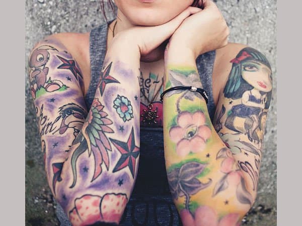 eingefärbtes Magazin, Tattoo-Inspiration, Tattoo-Kunst, Tattoo-Design, Tätowierer, feminine Ärmel, Ärmeltätowierung