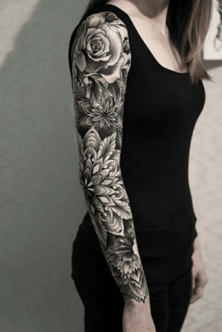 eingefärbtes Magazin, Tattoo-Inspiration, Tattoo-Kunst, Tattoo-Design, Tätowierer, feminine Ärmel, Ärmeltätowierung