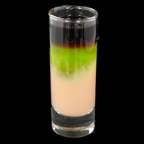 The Quick FuckWas ist drin: 1 Teil Baileys Irish Cream 1 Teil Midori-Likör 1 Teil KahluaWas zu tun ist: Kahlua, dann Midori in einen Shooter gießen. Baileys vorsichtig hinzugeben, damit es oben schwimmt.