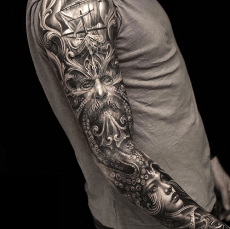 Tattoo von @mumia916Wie bereits erwähnt, ist die Preisgestaltung ein notwendiger Teil des Tätowierprozesses und Ärmel sind extrem teuer. Unabhängig von der Rate Ihres Künstlers oder dem Thema summieren sich diese Tattoos. Es ist an der Zeit, mit dir selbst eine Sparroutine einzurichten, damit du dir dein Tattoo leisten kannst, wenn es darauf ankommt.