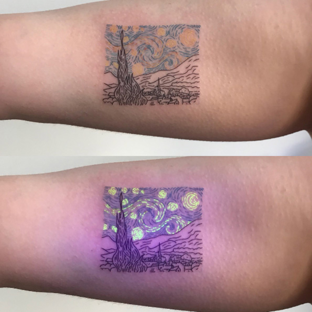 UV-Tattoo-Idee, Schwarzlicht-Tattoo-Ideen, Schwarzlicht-Tattoos, UV-Tattoos, alles, was Sie über Schwarzlicht-Tattoos wissen müssen, wie lange halten Schwarzlicht-Tattoos, Wie man ein Schwarzlicht-Tattoo heilt, wie man ein UV-Licht-Tattoo heilt, UV-Tattoo-Nachsorge, Schwarzlicht-Tattoo-Nachsorge, Tattoo-Nachsorge, Gibt es Nebenwirkungen bei einem UV-Tattoo, Gibt es Nebenwirkungen bei einem Schwarzlicht-Tattoo, Quinton McCloud, Kayla Newell, Samantha Ceora, Tukoi Oya, Tukoi Oya Tattoos, inked mag, Tess Adamakos