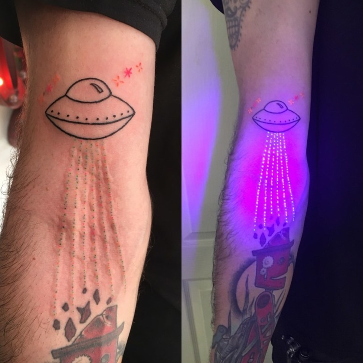 UV-Tattoo-Idee, Schwarzlicht-Tattoo-Ideen, Schwarzlicht-Tattoos, UV-Tattoos, alles, was Sie über Schwarzlicht-Tattoos wissen müssen, wie lange halten Schwarzlicht-Tattoos, Wie man ein Schwarzlicht-Tattoo heilt, wie man ein UV-Licht-Tattoo heilt, UV-Tattoo-Nachsorge, Schwarzlicht-Tattoo-Nachsorge, Tattoo-Nachsorge, Gibt es Nebenwirkungen bei einem UV-Tattoo, Gibt es Nebenwirkungen bei einem Schwarzlicht-Tattoo, Quinton McCloud, Kayla Newell, Samantha Ceora, Tukoi Oya, Tukoi Oya Tattoos, Inked Mag, Tess Adamakos