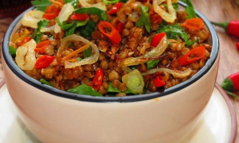 gachas de alforfón con verduras
