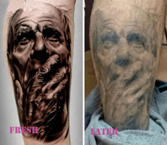 Foto přes InstagramTento tat má stále skvělý vzhled (navzdory vyblednutí detailů vydržel), ale jsem si jistý, že to není vzhled, který tato osoba chtěla s ohledem na počáteční práci.