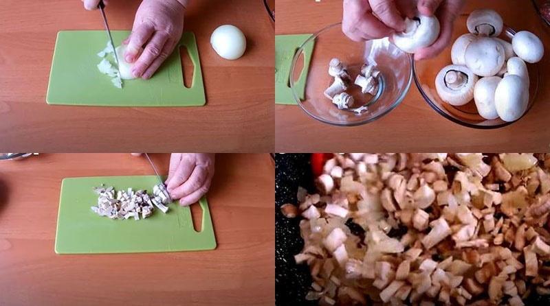 hacher l'oignon et préparer les champignons