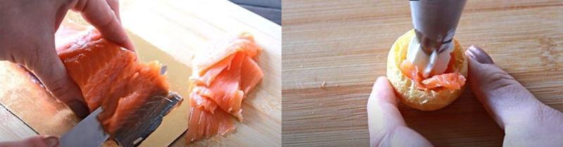 hacher le saumon et farcir les profiteroles