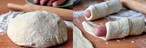 pâte à levure feuilletée et formation de saucisses