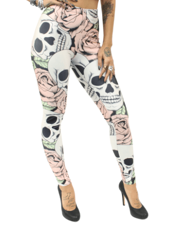 Leggings mit Totenkopf und Rosen