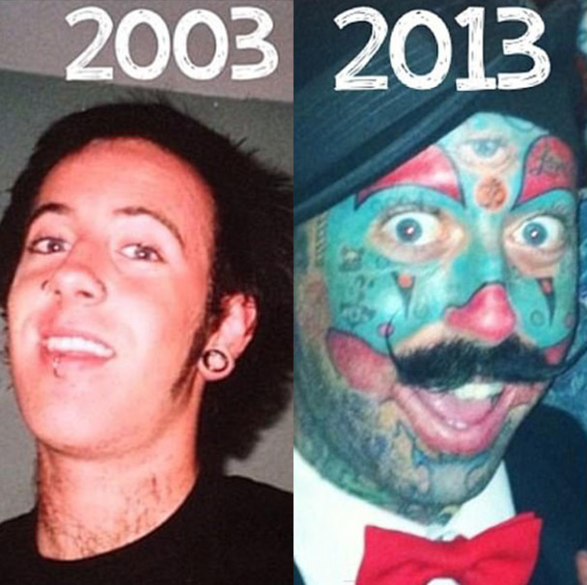 Muž tetování klaun make -up, klaun muž, klaun tetování, richie holič, klaun holič