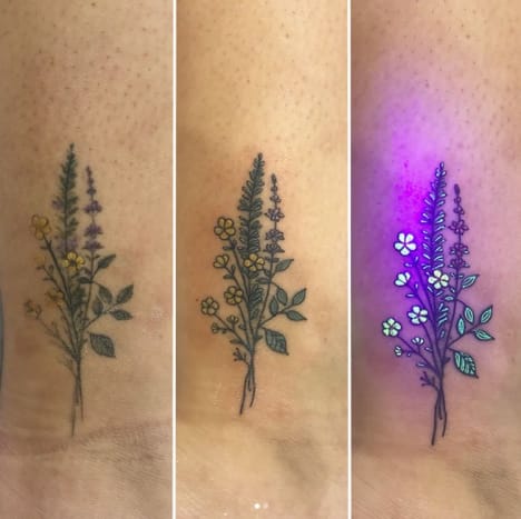 Foto via @_____tukoi_____Da es nicht viel Forschung hinter der Wirkung von UV-Tätowierfarbe gibt, verwendet Oya diese sparsam in ihren Tattoos.