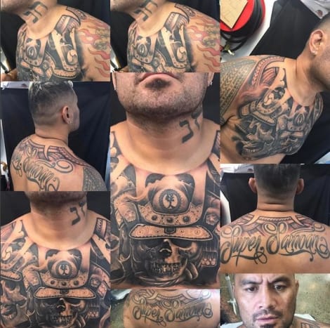 Eine Collage von Mark Hunts Brust- und Rückentattoos. Foto: Mark Hunt/Instagram