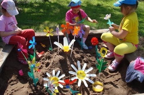 les fleurs fleurissent dans le bac à sable