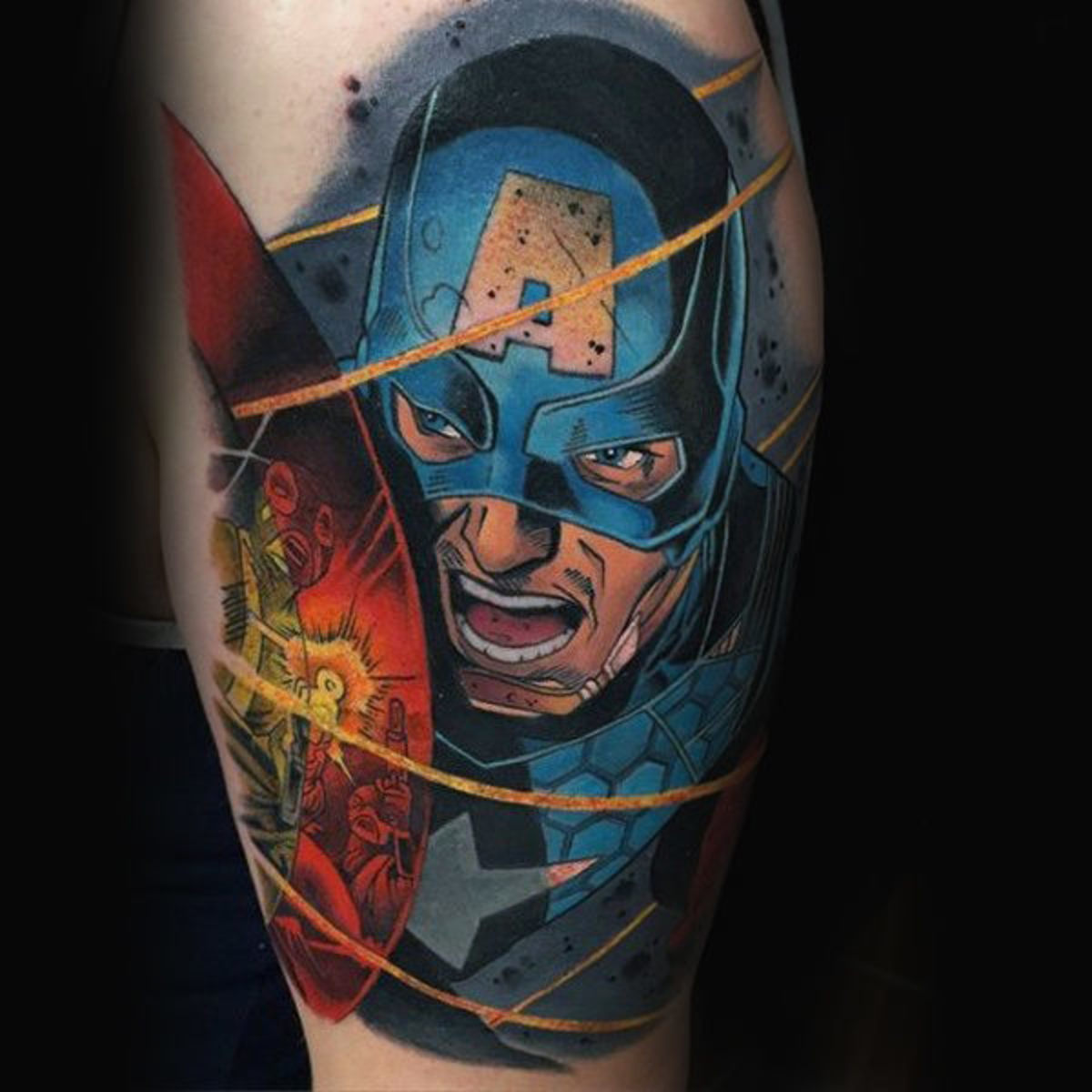 Comic-Stil-Kapitän-Amerika-Arm-Tattoo-für-Jungs