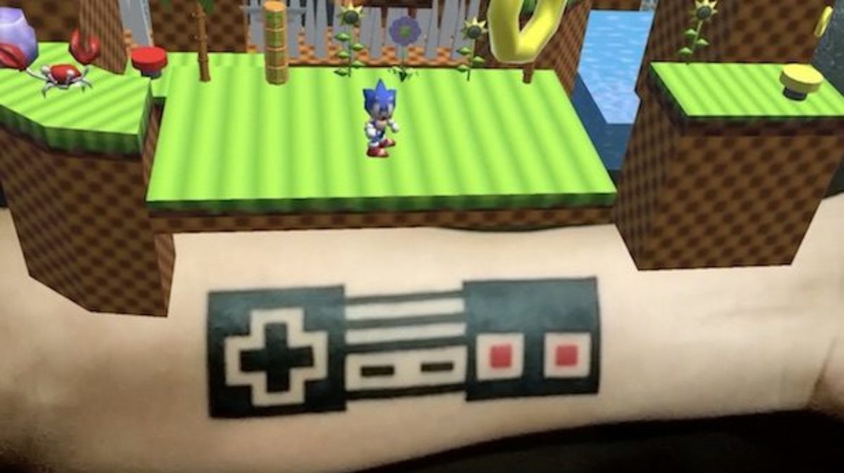 Computer-Generated Tattoo, Augmented Reality Tattoo, Augmented-Reality-Spiele, SONIC THE HEDGEHOG Tattoo, Sonic Tattoo, AR Sonic Tattoo, SEGA Sonic, inked magazine, inked mag, Olo Sabandija, Computer-Generated Tattoo To Play SONIC THE HEDGEHOG Game, Augmented- Realität Tattoo Sonic Game zu spielen