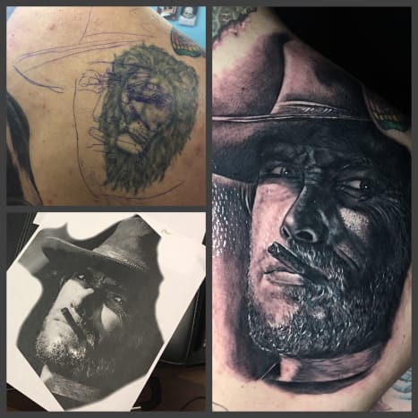 Krycí tetování Javier Eastman žil v kanceláři INKED. (Foto: Javier Eastman) Laser je váš přítel. Eastman říká, že „nejdůležitější“ věcí, kterou je třeba připravit na zakrytí, je nechat si tetovat staré tetování laserem - alespoň jedno nebo dvě sezení laseru jsou klíčem k tomu, aby se staré tetování zapálilo. 