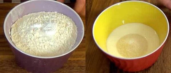 tamizar la harina y mezclar la crema agria con el azúcar