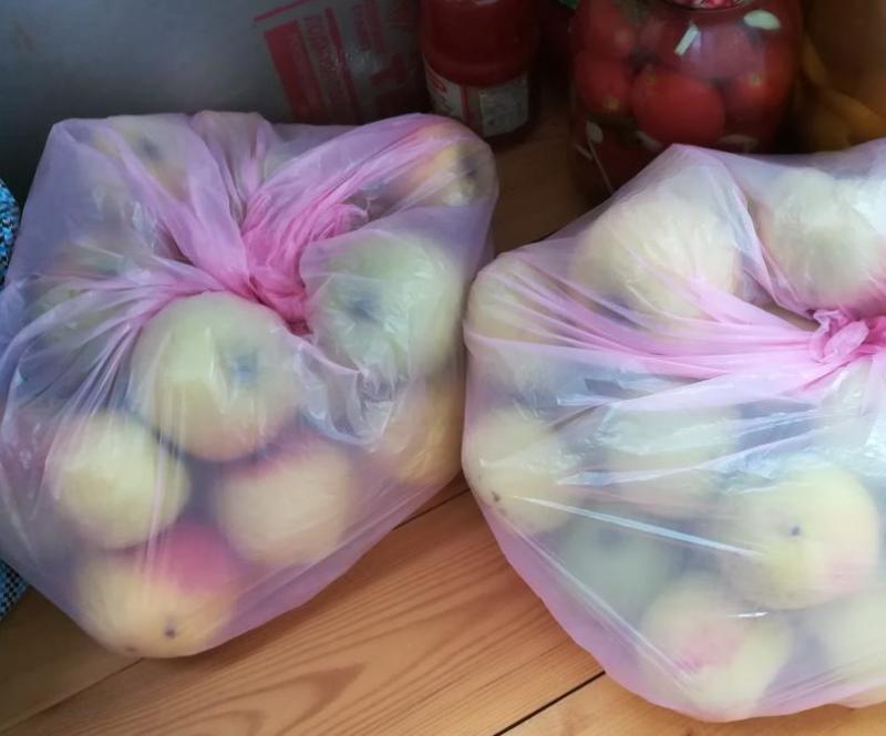 almacenamiento de manzanas en bolsas