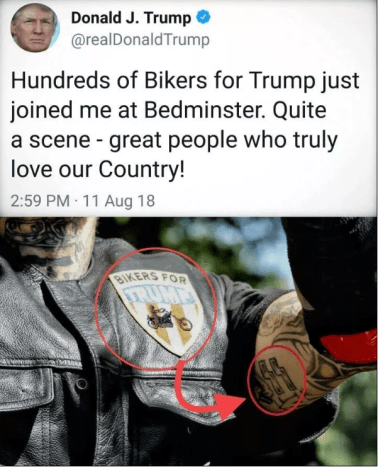 تم نشر منشور مؤخرًا على نطاق واسع يجمع بين تغريدة من ترامب وصورة تحتوي على Biker For Trump مع