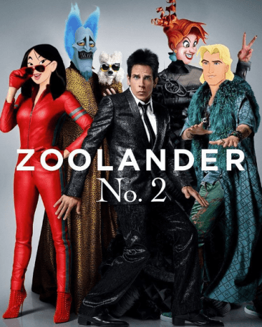 Von links: Mulan als Penelope Cruz, Hades als Will Ferrell, Medusa als Kristen Wiig, John Smith als Owen Wilson, abgebildet mit Zoolander!