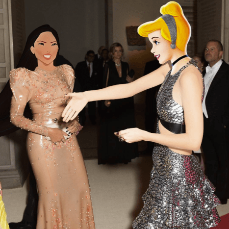 Pocahontas jako Beyonce a Popelka jako Taylor Swift na Met Gala 2016.