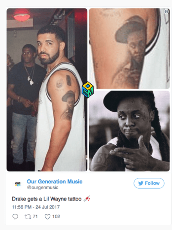 Foto přes twitter Postřelený Drake byl použit k poctě portrétu.