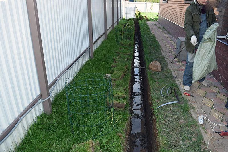 drainage ouvert autour de la maison