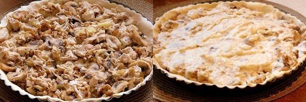 étaler la garniture et verser sur la sauce