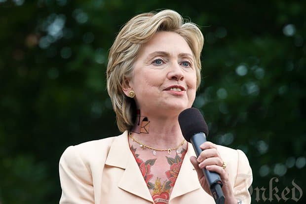 Hillary Rodham Clinton Je spravedlivé, že svou hruď věnuje manželovi Billovi Clintonovi. Ačkoli bojovala o protřepávání tradičních rolí, v amerických tradičních tetováních vypadá rozhodně krásně. P.S. Dostala poštu.