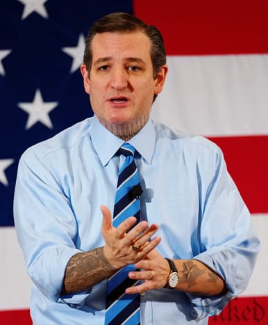 Senátor Ted Cruz Cruz miluje kulky, Ježíše a Ameriku. Hej, je to tetování kanadského javorového listu?