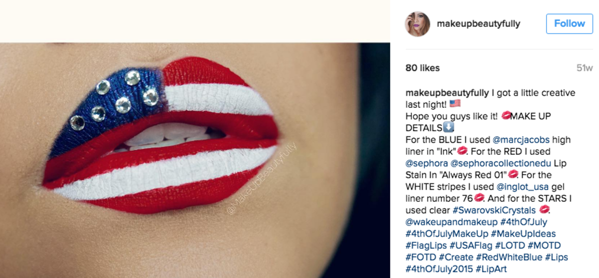Make-upschön amerikanische Flaggenlippen