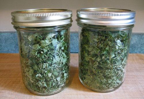 La menta seca para té se almacena en frascos cerrados.