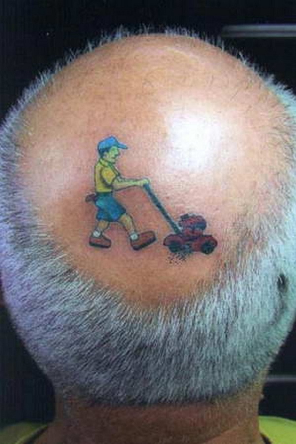 vtipné tetování na holou hlavu