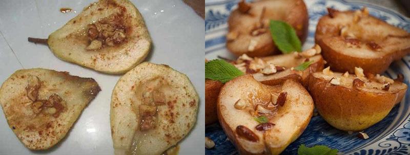 espolvorear las peras con almendras