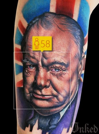 Wir denken, dass How Old hier Winston Churchill getroffen hat ... so jung sieht er in diesem Tattoo von Cecil Porter auf keinen Fall aus.